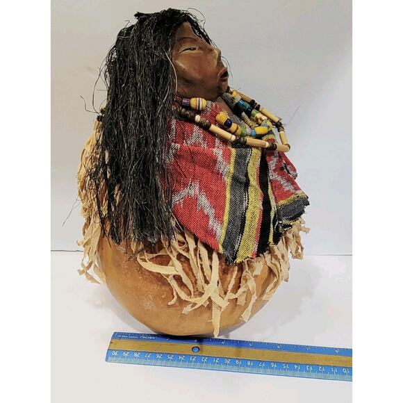 Signed Gourd Sculpture Kachina Sculpture Native American 10" By Kim Skeen - Picture 9 of 9